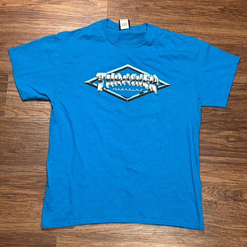 Thrasher Magazine T-Shirt Mens Large Blue Good Chrome Diamond Logo Graphic Tee